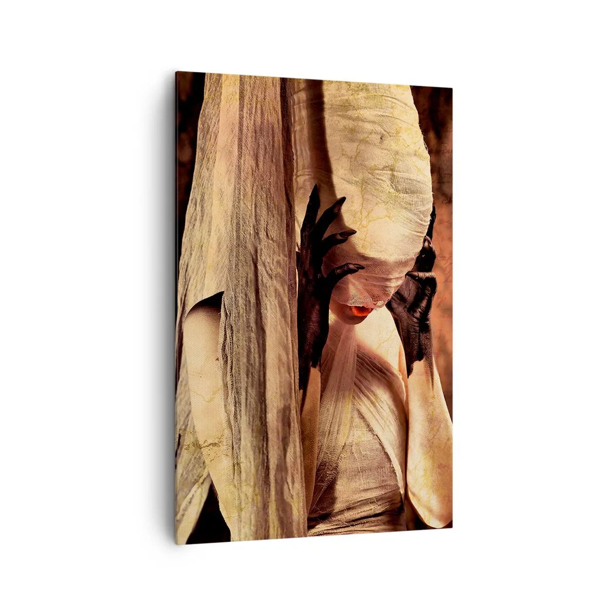 Obraz na płótnie - Kobieta w welonie z tajemniczą stylizacją w ciemnym tle - 80x120cm - Między dobrem a złem - Nowoczesna dekoracja ścienna do salonu i sypialni ARTTOR