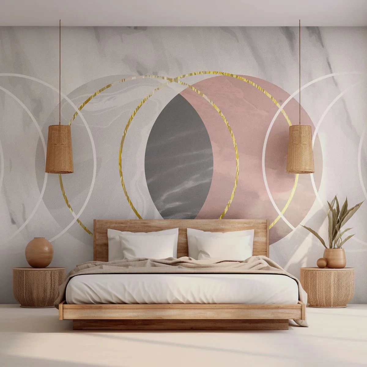 Fototapeta Premium Sand - Nowoczesna abstrakcja z kołami na tle imitującym marmur - 100x70cm - Muzyka sfer - Nowoczesna dekoracja ścienna do salonu, kuchni i sypialni ARTTOR