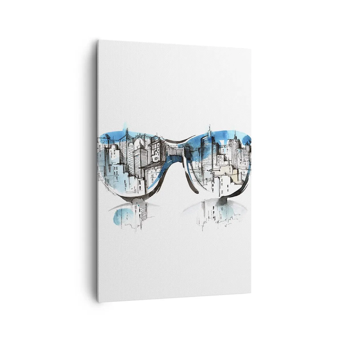 Obraz na płótnie - Akwarela miejskiej panoramy w refleksach okularów - 80x120cm - Wielkomiejski szyk - Nowoczesna dekoracja ścienna do salonu i sypialni ARTTOR