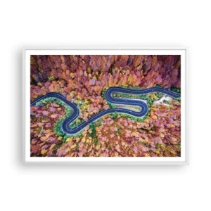 Plakat w białej ramie - Krętą drogą poprzez las - 100x70 cm
