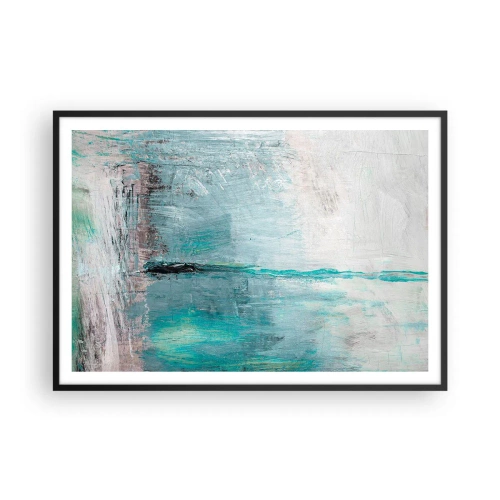 Plakat w czarnej ramie - Abstrakcja w odcieniach turkusu i szarości - 100x70cm - Horyzontalnie w błękicie - Nowoczesna dekoracja ścienna do salonu i sypialni ARTTOR