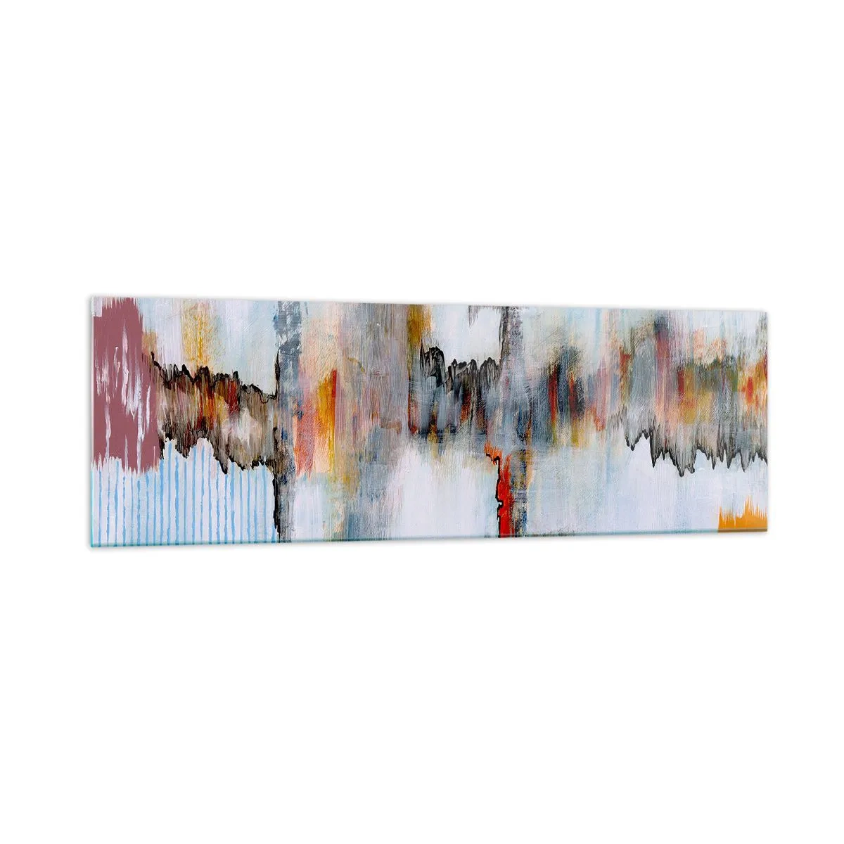 Obraz na szkle - Abstrakcyjny wzór z żywymi kolorami na jasnym tle - 160x50cm - Patykiem na wodzie - Nowoczesna dekoracja ścienna do salonu i sypialni ARTTOR