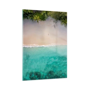Obraz na szkle - Tropikalna plaża z lotu ptaka i turkusowe morze - 50x70cm - Rajska plaża - Nowoczesna dekoracja ścienna do salonu, kuchni i sypialni ARTTOR