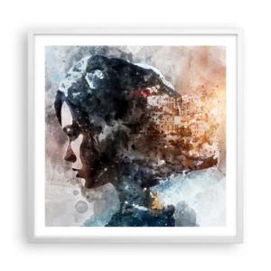 Plakat w białej ramie - Opowieść o dziewczynie z miastem w tle - 60x60 cm