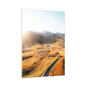 Obraz na szkle - Kręta droga w złotej dolinie oświetlonej słońcem - 50x70cm - W złotej dolinie - Nowoczesna dekoracja ścienna do salonu, kuchni i sypialni ARTTOR