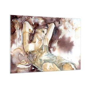 Obraz na szkle - Zmysłowa kobieta w artystycznej akwareli w odcieniach sepia - 100x70cm - W nastroju lila - Nowoczesna dekoracja ścienna do salonu, kuchni i sypialni ARTTOR