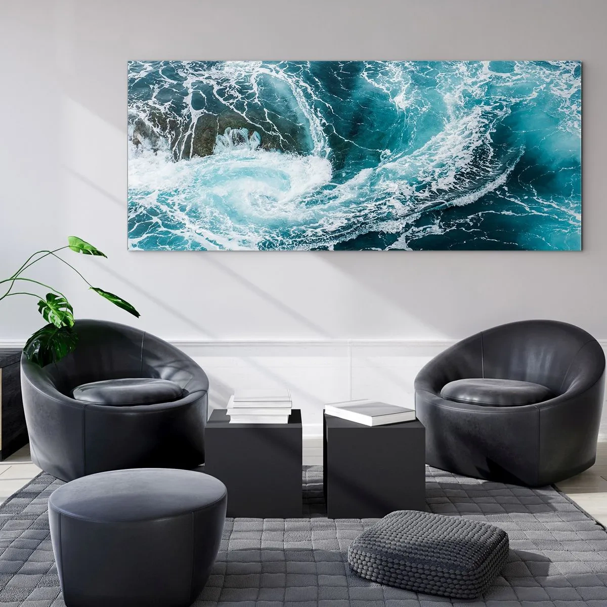 Obraz na szkle - Dynamiczny wir wodny na oceanie - 140x50cm - Wrota do wnętrza Ziemi - Nowoczesna dekoracja ścienna do salonu i sypialni ARTTOR