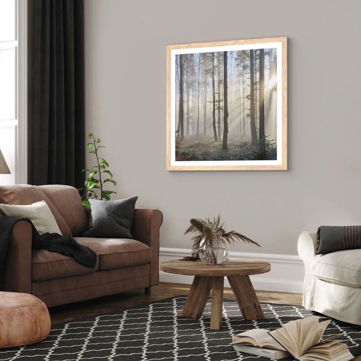 Plakat w ramie jasny dąb - Mgła też się zbudziła - 40x40 cm