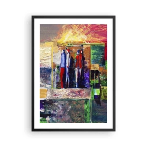Plakat w czarnej ramie - Kolorowa abstrakcja z sylwetkami postaci i intensywnymi barwami - 50x70cm - Relacje i emocje - Nowoczesna dekoracja ścienna do salonu i sypialni ARTTOR