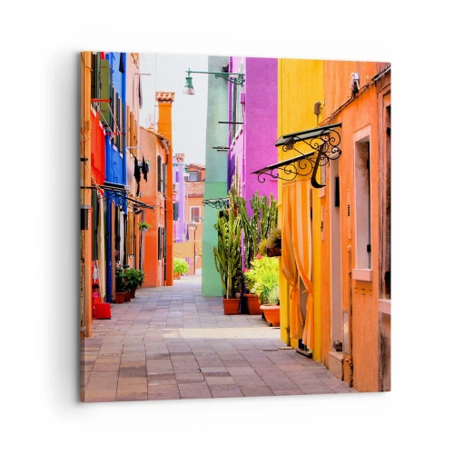 Obraz na płótnie - Tęczowy zaułek - 60x60 cm