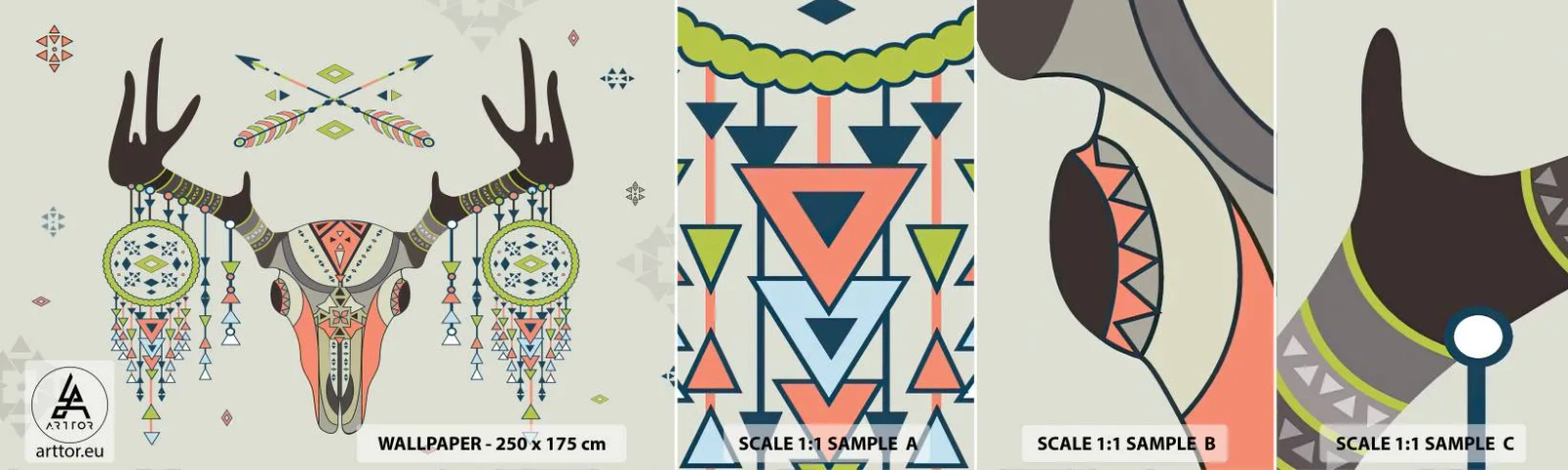 Fototapeta Próbka Samoprzylepna Deluxe Sticker - Trofeum indiańskiego łowcy - Abstrakcja, Jeleń, Boho - 100x30 cm