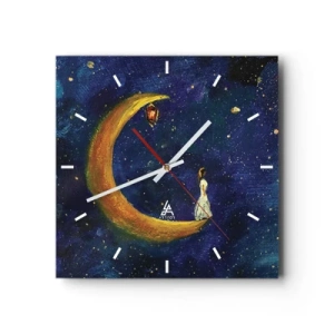 Zegar ścienny - Dziewczyna stojąca na księżycu w rozgwieżdżonym niebie - 30x30cm - Wołanie świata - Nowoczesna dekoracja ścienna do salonu i sypialni ARTTOR