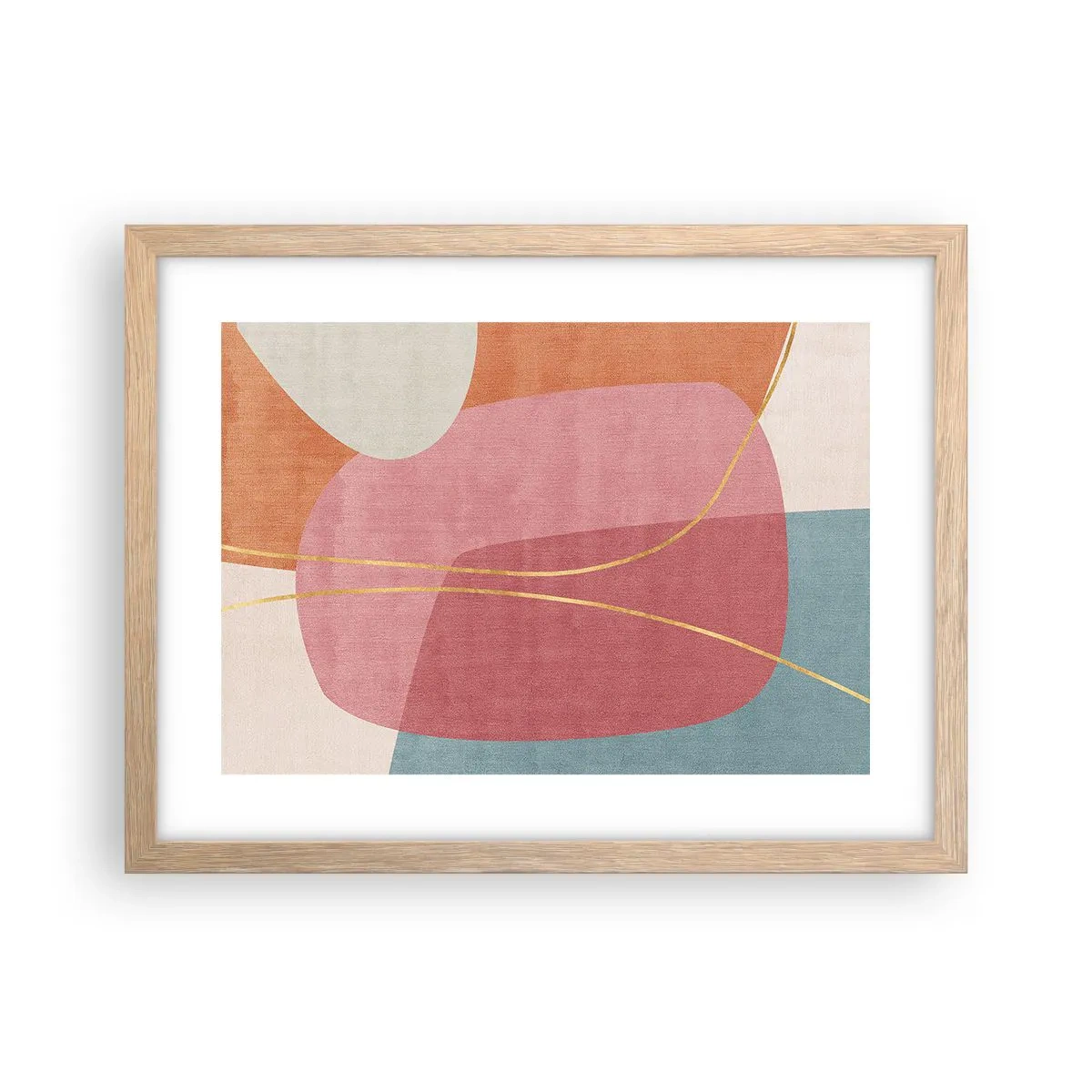 Plakat w ramie jasny dąb - Pastelowa kompozycja z nicią złota - 40x30 cm