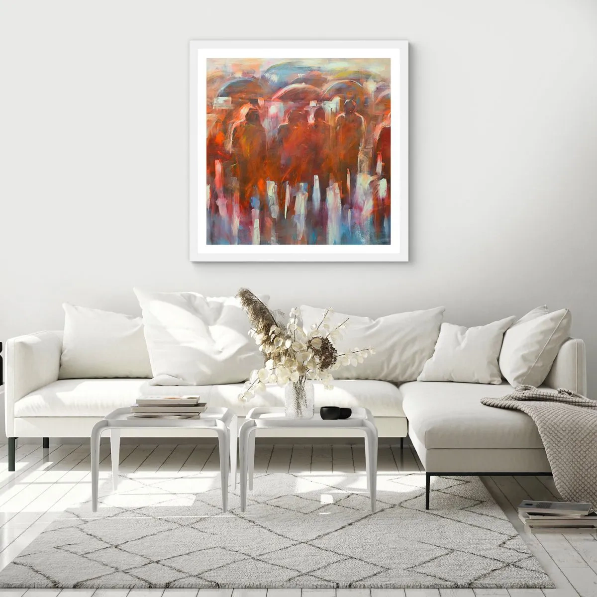 Plakat w białej ramie - Równi w deszczu i mgle - 30x30 cm