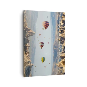 Obraz na płótnie - Kolorowe balony nad skalnym krajobrazem - 70x100cm - Tu wszystko jest możliwe - Nowoczesna dekoracja ścienna do salonu i sypialni ARTTOR