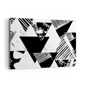 Obraz na płótnie - Geometryczne wzory w czarno-białej minimalistycznej formie - 100x70cm - Deszcz trójkątów - Nowoczesna dekoracja ścienna do salonu, kuchni i sypialni ARTTOR