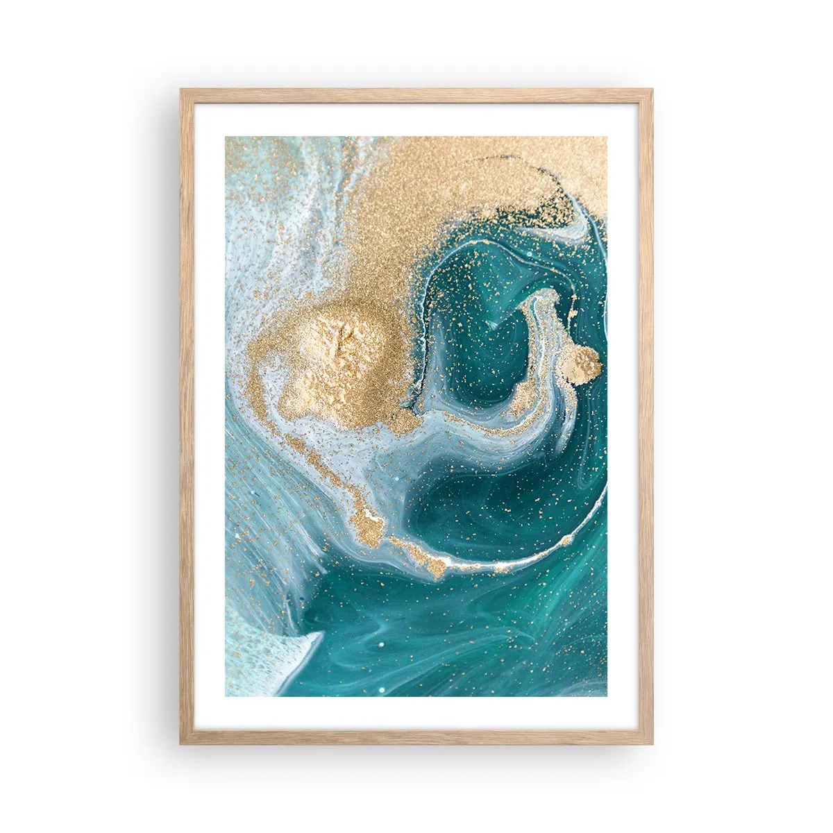 Plakat w ramie jasny dąb - Wir złota i turkusu - 50x70 cm