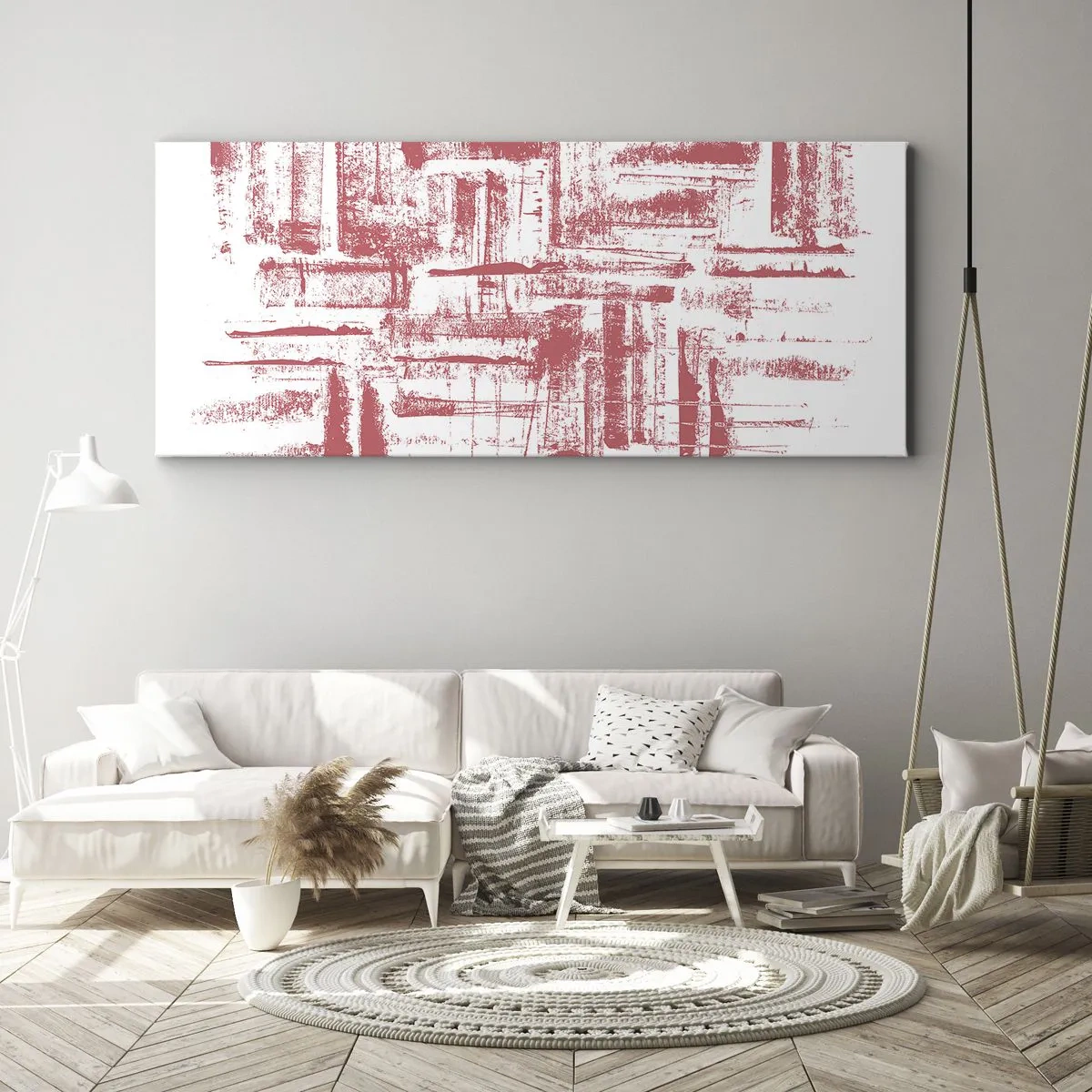 Obraz na płótnie - Abstrakcyjne różowe tekstury na białym tle - 160x50cm - Czerwone miasto - Nowoczesna dekoracja ścienna do salonu i sypialni ARTTOR