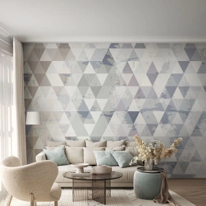 Fototapeta Premium Canvas - Geometryczny wzór z trójkątów w pastelowych odcieniach - 100x70cm - W rytmie na trzy - Nowoczesna dekoracja ścienna do salonu i sypialni ARTTOR