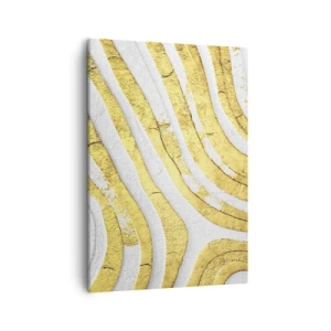 Obraz na płótnie - Abstrakcyjny wzór w złoto-białych falach o fakturze 3D - 50x70cm - Kompozycja w bieli i złocie - Nowoczesna dekoracja ścienna do salonu, kuchni i sypialni ARTTOR