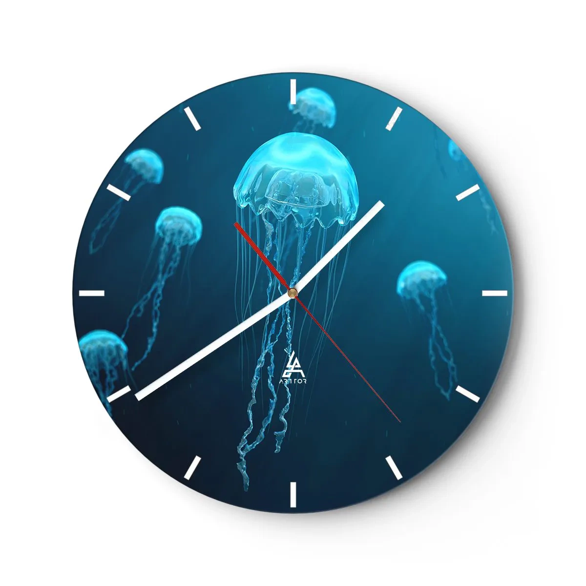 Zegar ścienny - Meduzy unoszące się w głębokim, niebieskim oceanie - 30x30cm - Oceaniczny taniec - Nowoczesna dekoracja ścienna do salonu, kuchni i sypialni ARTTOR
