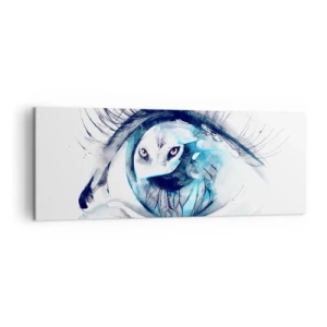 Obraz na płótnie - Oko z wizerunkiem sowy w akwarelowych odcieniach niebieskiego - 140x50cm - Oko w oko z dzikością - Nowoczesna dekoracja ścienna do salonu i sypialni ARTTOR