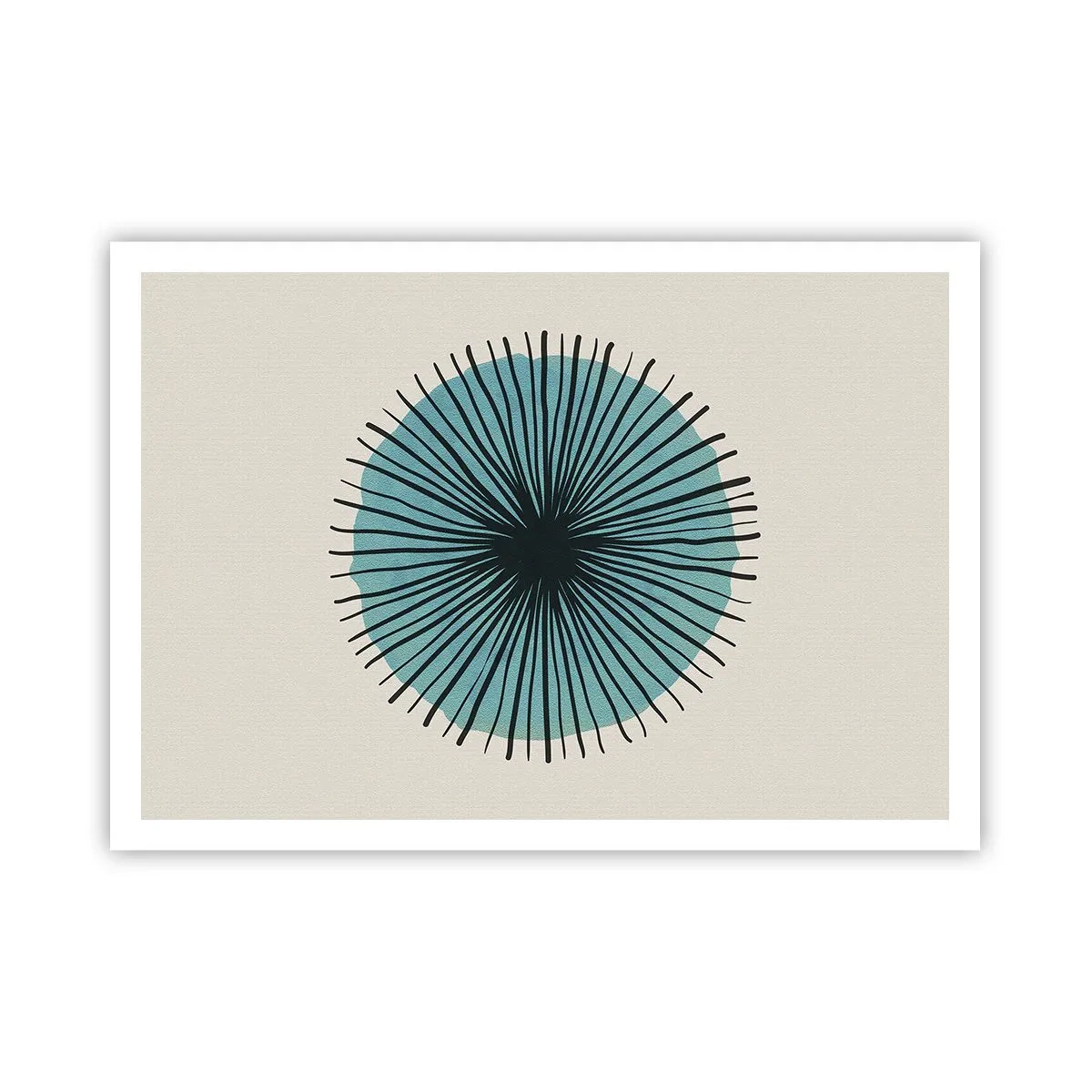 Plakat - Abstrakcyjna forma w kształcie koła z promieniami w błękitach - 100x70cm - Promieniście na błękicie - Nowoczesna dekoracja ścienna do salonu i sypialni ARTTOR