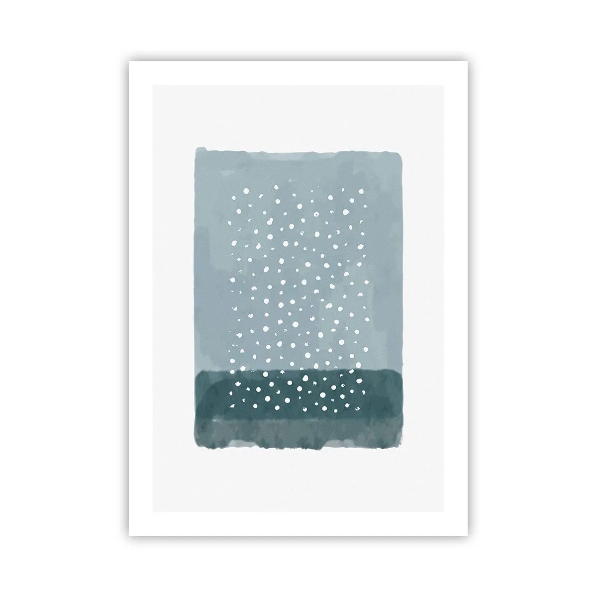 Plakat - Abstrakcyjna kompozycja z białymi kropkami na tle w odcieniach błękitu - 50x70cm - Wyrosłe na błękicie - Nowoczesna dekoracja ścienna do salonu, kuchni i sypialni ARTTOR