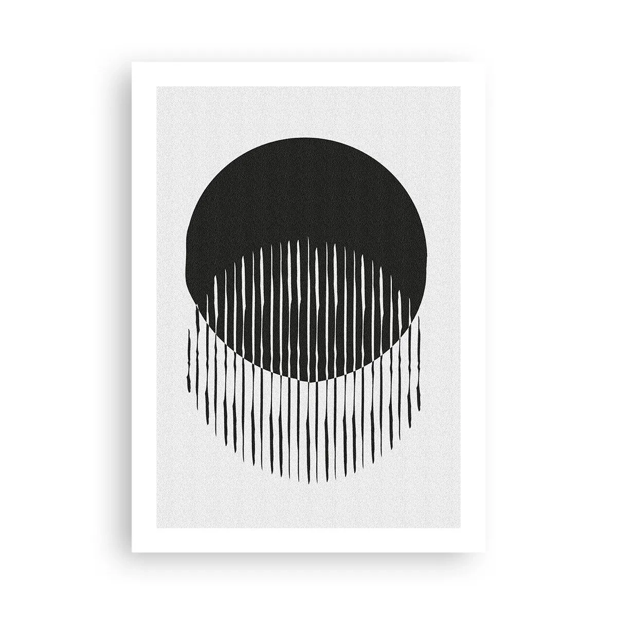 Plakat - Abstrakcyjna kompozycja czarnego koła i pionowych linii - 50x70cm - Jego alter ego - Nowoczesna dekoracja ścienna do salonu, kuchni i sypialni ARTTOR