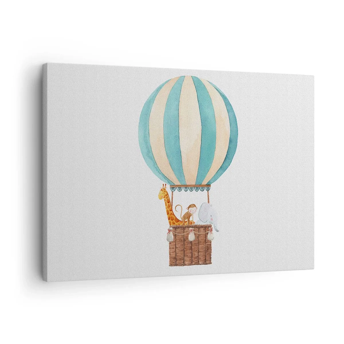 Obraz na płótnie - Balon z uroczymi zwierzętami w pastelowych barwach - 70x50cm - Fantastyczna wycieczka - Nowoczesna dekoracja ścienna do salonu i sypialni ARTTOR