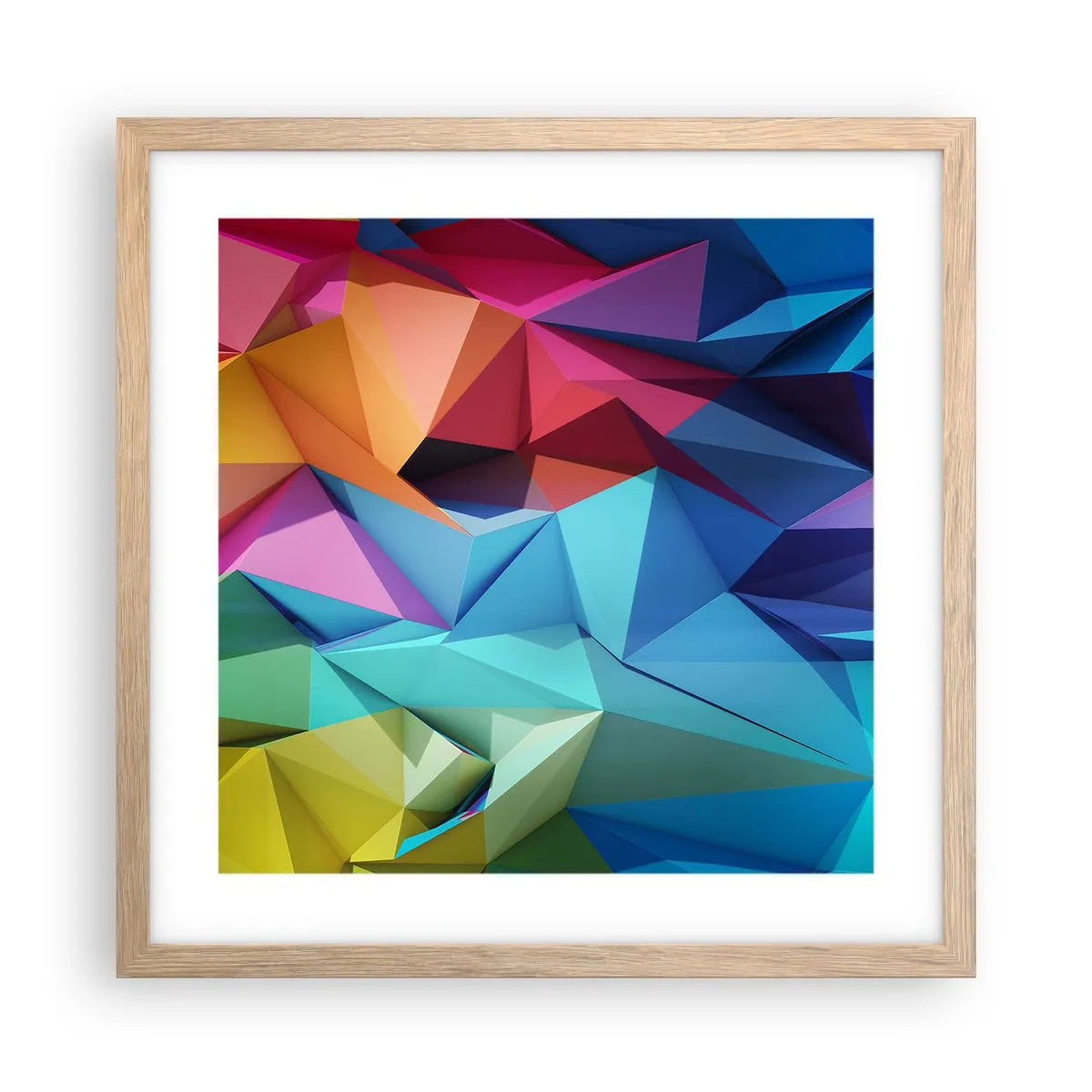 Plakat w ramie jasny dąb - Tęczowe origami - 40x40 cm