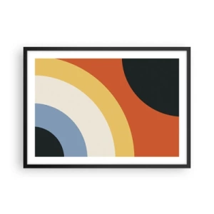 Plakat w czarnej ramie - Abstrakcyjna grafika z kolorowymi łukami i kontrastowymi kołami - 70x50cm - Ku sobie - Nowoczesna dekoracja ścienna do salonu i sypialni ARTTOR