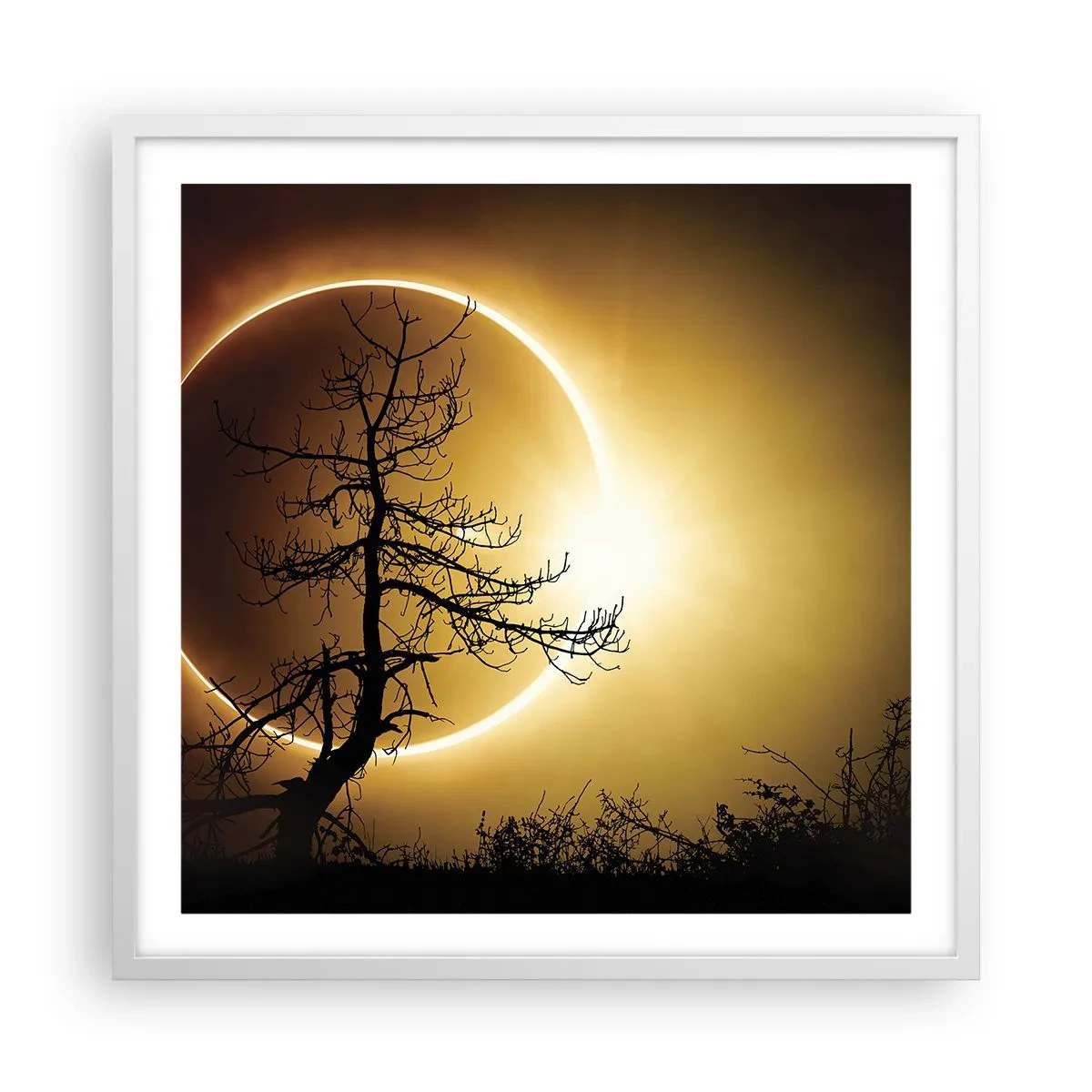 Plakat w białej ramie - Całkowite zaćmienie - 60x60 cm