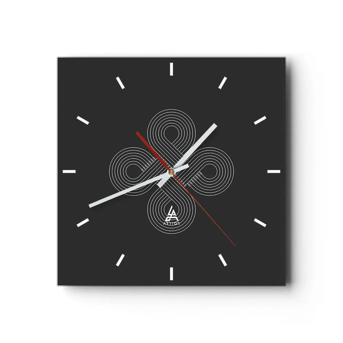 Zegar ścienny - Celtycki wzór w minimalistycznym stylu na czarnym tle - 30x30cm - W duchu celtyckim - Nowoczesna dekoracja ścienna do salonu i sypialni ARTTOR
