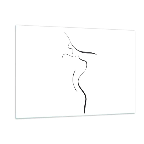 Obraz na szkle - Minimalistyczny kontur kobiecej sylwetki w czerni na bieli - 120x80cm - Nieuchwytna jak fala - Nowoczesna dekoracja ścienna do salonu, kuchni i sypialni ARTTOR