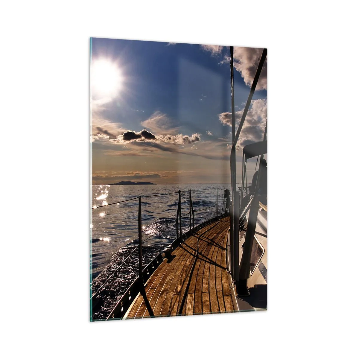 Obraz na szkle - Rejs żaglówką w stronę zachodzącego słońca - 50x70cm - Pod żaglami w stronę słońca - Nowoczesna dekoracja ścienna do salonu, kuchni i sypialni ARTTOR