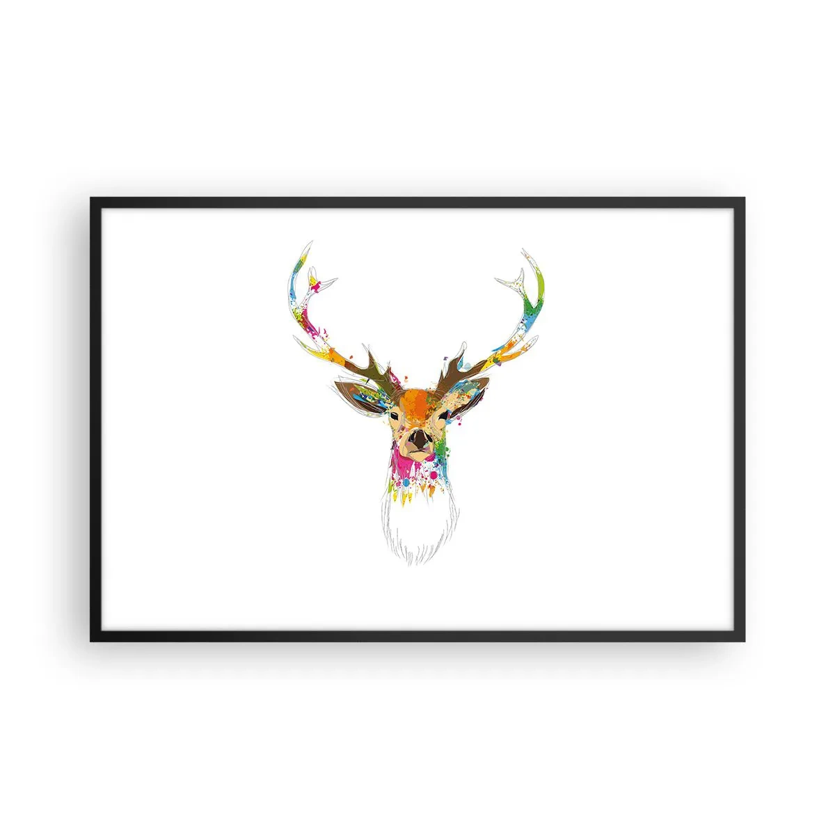 Plakat w czarnej ramie - Łagodny jelonek skąpany w kolorze - 91x61 cm