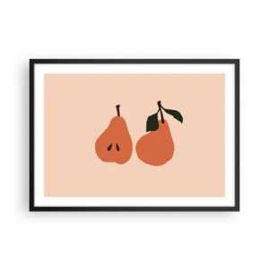 Plakat w czarnej ramie - Minimalistyczna ilustracja dwóch gruszek na beżowym tle - 70x50cm - Sama słodycz - Nowoczesna dekoracja ścienna do salonu i sypialni ARTTOR