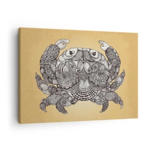 Obraz na płótnie - Dekoracyjny rysunek kraba na złotym tle - 70x50cm - Opowieści Pana Kraba - Nowoczesna dekoracja ścienna do salonu i sypialni ARTTOR