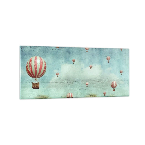 Obraz na szkle - Retro balony na tle błękitnego nieba i zieleni - 120x50cm - Wolni od zgiełku życia - Nowoczesna dekoracja ścienna do salonu i sypialni ARTTOR