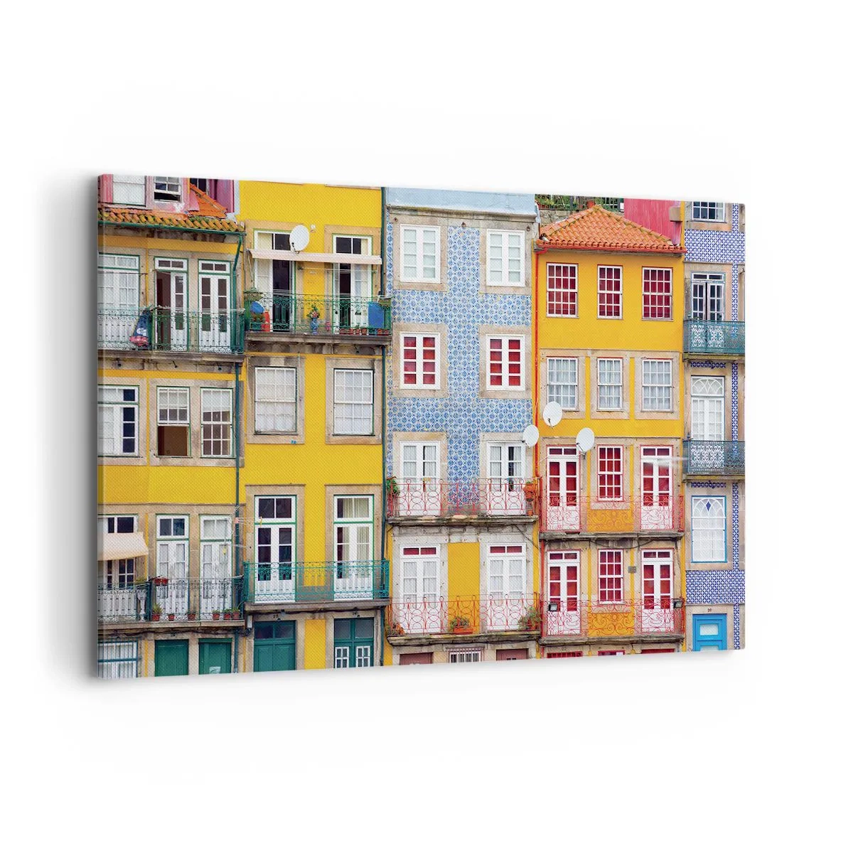 Obraz na płótnie - Kolorowe fasady kamienic w miejskim krajobrazie - 120x80cm - Barwy starego miasta - Nowoczesna dekoracja ścienna do salonu, kuchni i sypialni ARTTOR