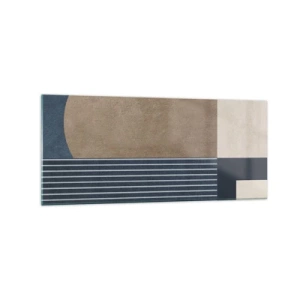 Obraz na szkle - Geometryczne figury w odcieniach beżu i granatu z liniami - 120x50cm - Kompozycja prostoty i krągłości - Nowoczesna dekoracja ścienna do salonu i sypialni ARTTOR