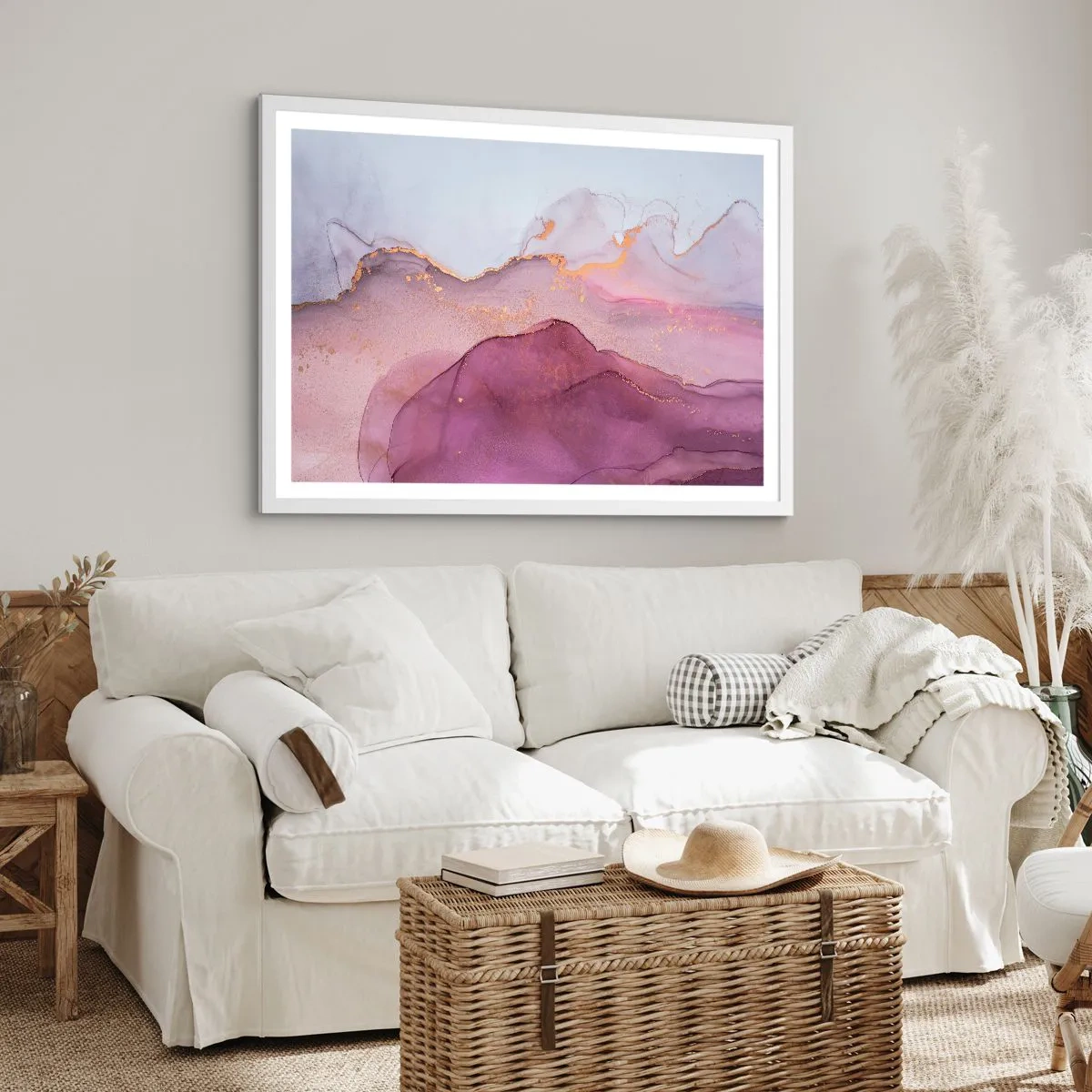 Plakat w białej ramie - Fale lila i fioletu - 91x61 cm