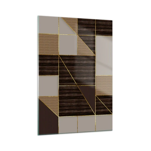 Obraz na szkle - Abstrakcyjna mozaika z brązowymi i złotymi elementami - 50x70cm - Mozaika brązów i złota - Nowoczesna dekoracja ścienna do salonu, kuchni i sypialni ARTTOR