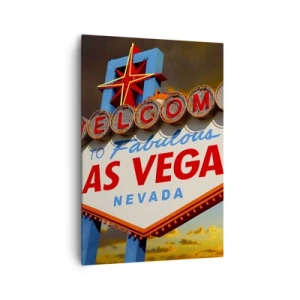 Obraz na płótnie - Słynny znak Welcome to Fabulous Las Vegas o zachodzie słońca - 70x100cm - Po uśmiech losu - Nowoczesna dekoracja ścienna do salonu i sypialni ARTTOR