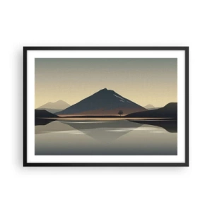 Plakat w czarnej ramie - Minimalistyczny krajobraz górski z odbiciem w wodzie - 70x50cm - Lustrzane odbicie - Nowoczesna dekoracja ścienna do salonu i sypialni ARTTOR