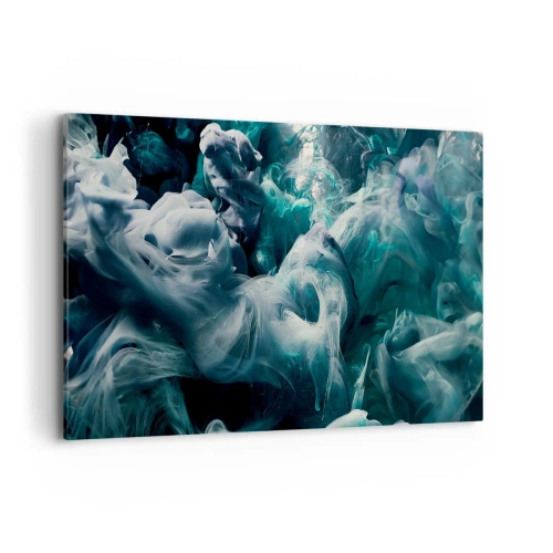 Obraz na płótnie - Dynamiczne abstrakcyjne fale w odcieniach błękitu i bieli - 120x80cm - Ruch koloru - Nowoczesna dekoracja ścienna do salonu, kuchni i sypialni ARTTOR