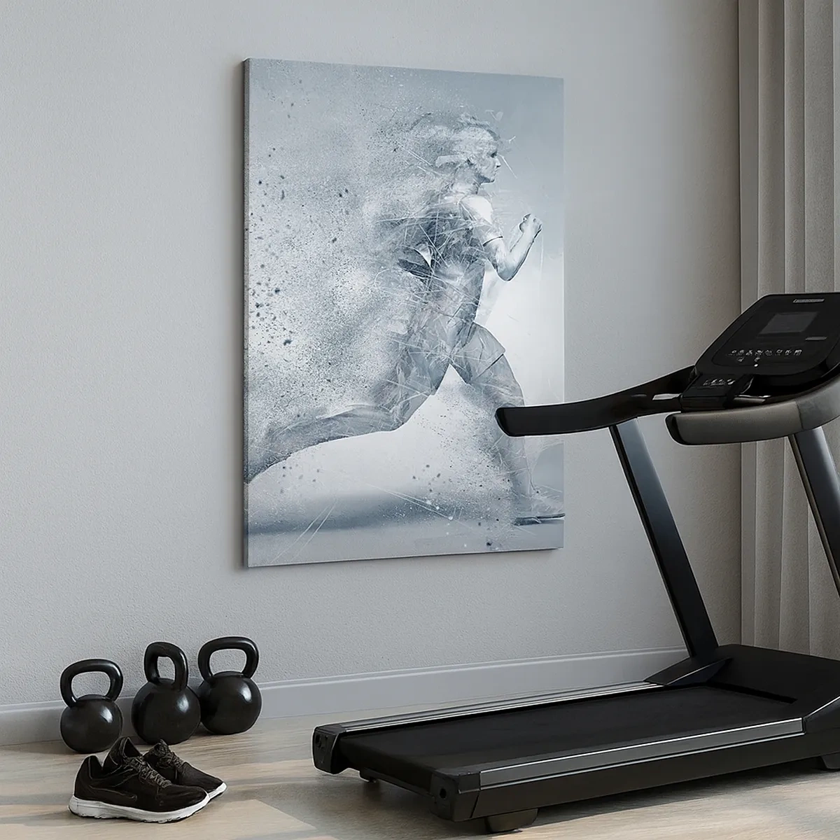 Obraz na płótnie - Dynamiczna sylwetka biegacza - 50x70cm - Energia krystalicznie czysta - Nowoczesna dekoracja ścienna do salonu, kuchni i sypialni ARTTOR