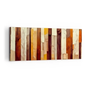 Obraz na płótnie - Geometryczna kompozycja w odcieniach drewna i złota - 120x50cm - Hymn leśnych drzew - Nowoczesna dekoracja ścienna do salonu i sypialni ARTTOR