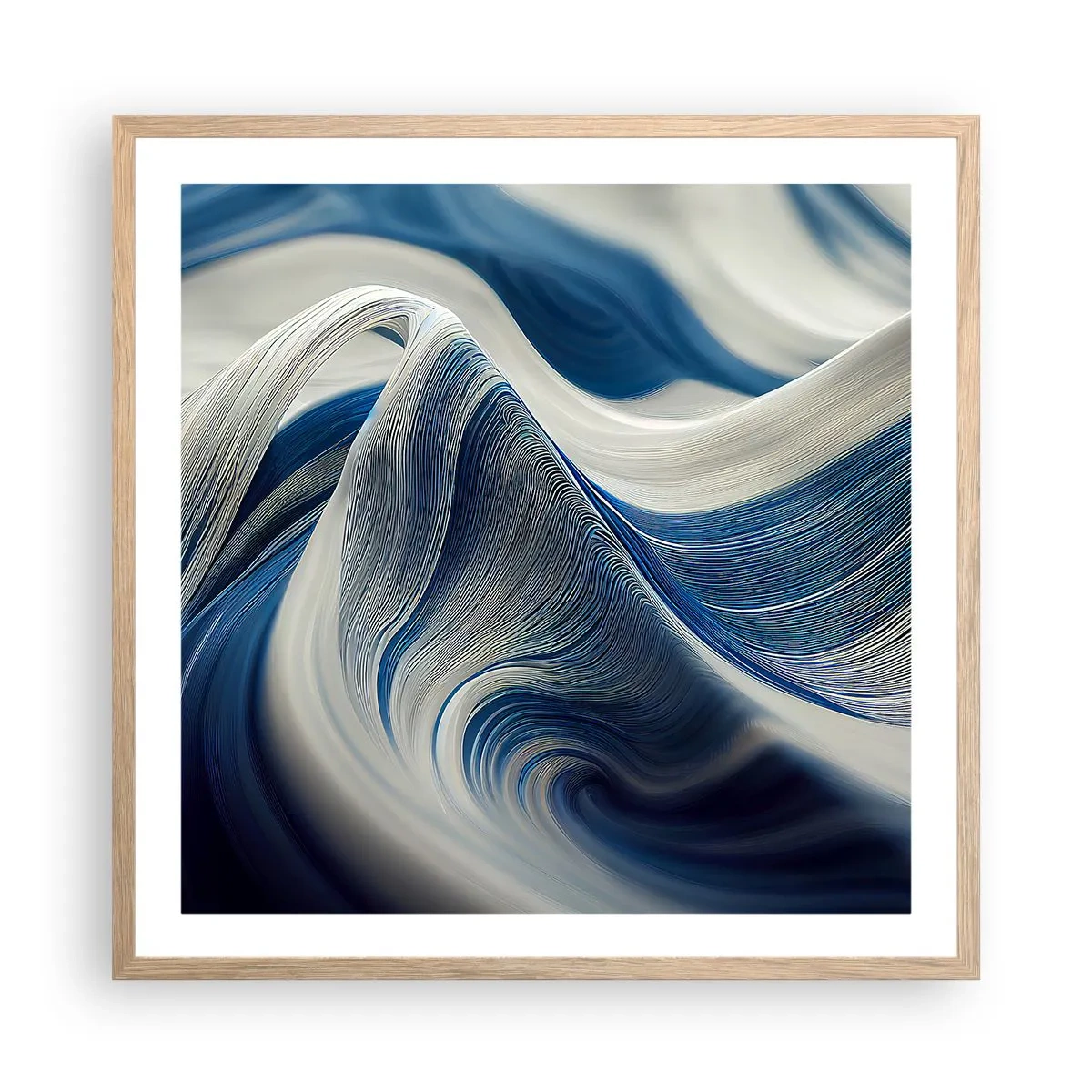 Plakat w ramie jasny dąb - Płynność błękitu i bieli - 60x60 cm